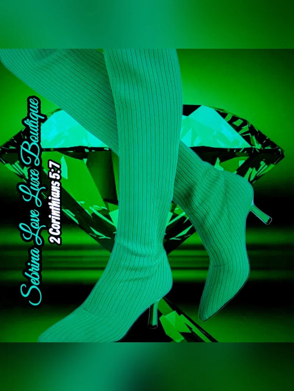 Sexy Kelly Green Over-the-Knee Stretch Knit Sock Boots